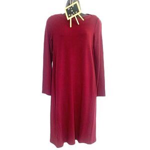 J. JILL WEAREVER COLLECTION Shift Ribbed Long Sleeve Dress Bordeaux Size…
